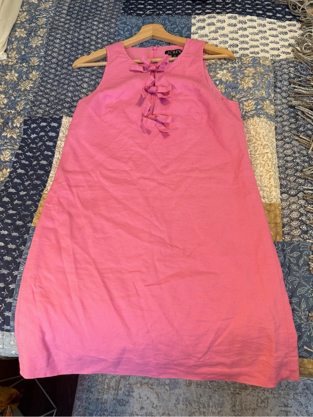 J. Crew Pink Bow-front shift dress in stretch linen blend